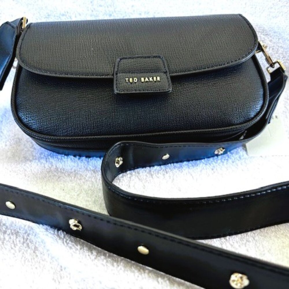 Ted Baker London Rory crossbody in black leather with gold hardware NWT - Picture 1 of 8